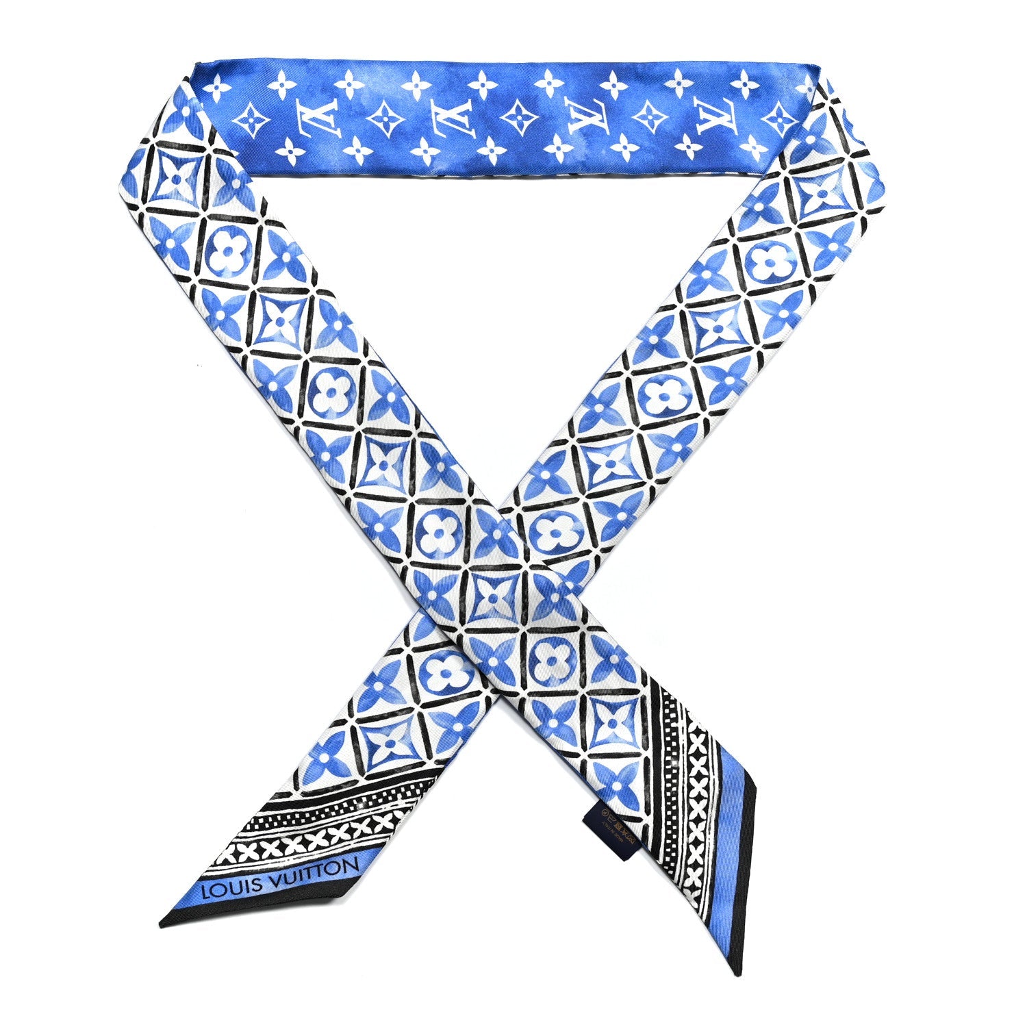 Silk Monogram Flower Tile BB Bandeau Blue