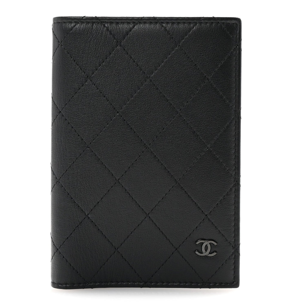Grained Calfskin Quilted Passport Holder Wallet So Black
