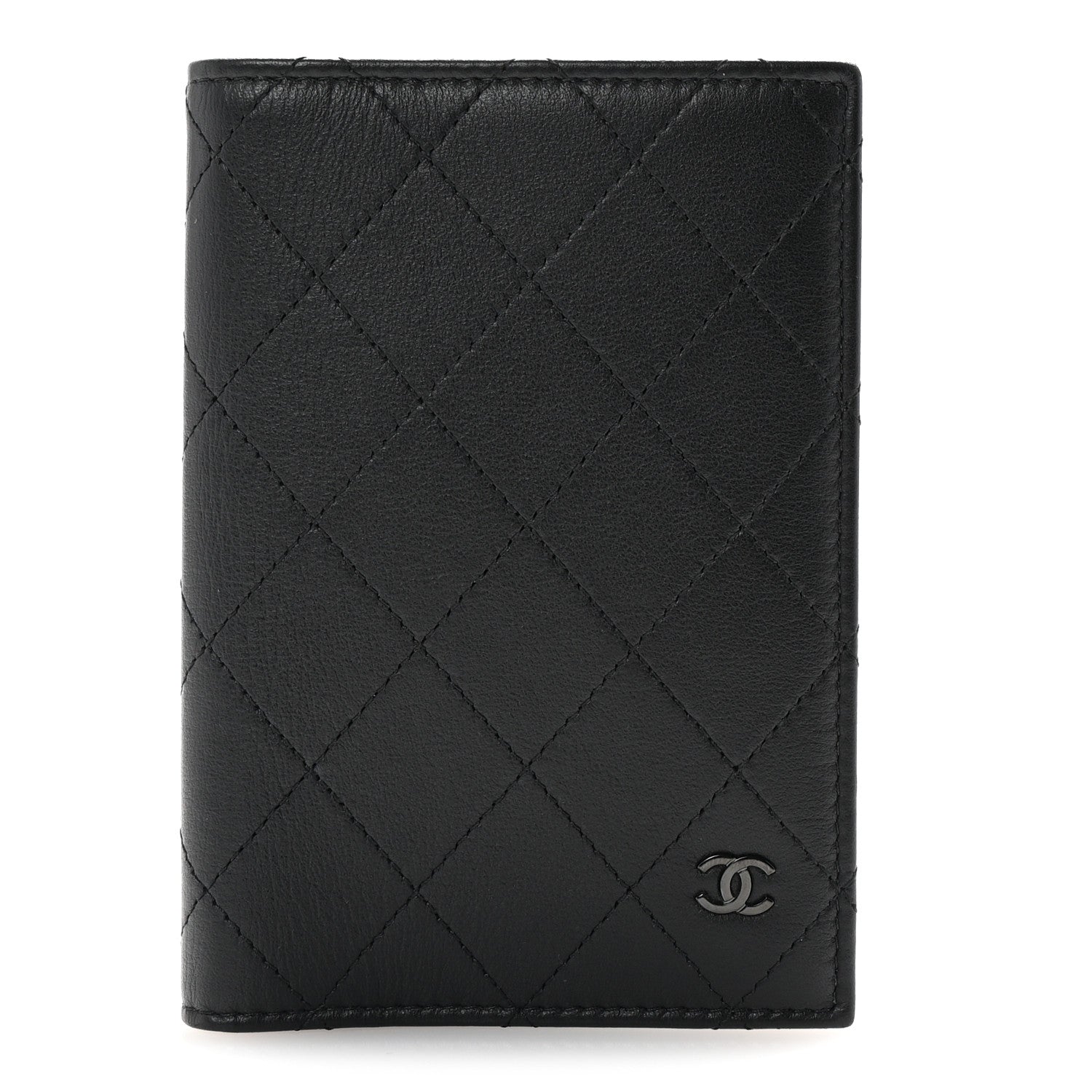Grained Calfskin Quilted Passport Holder Wallet So Black