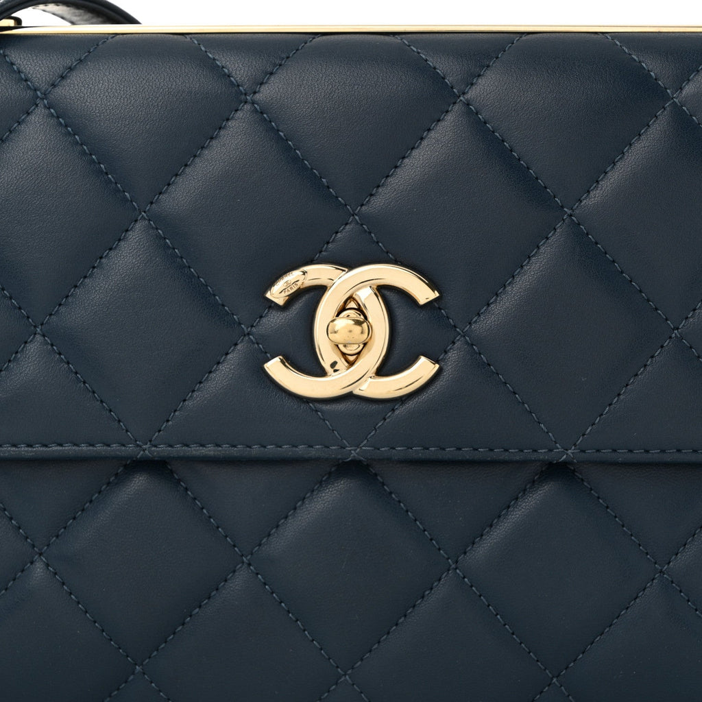 Lambskin Quilted Medium Trendy CC Flap Navy Blue