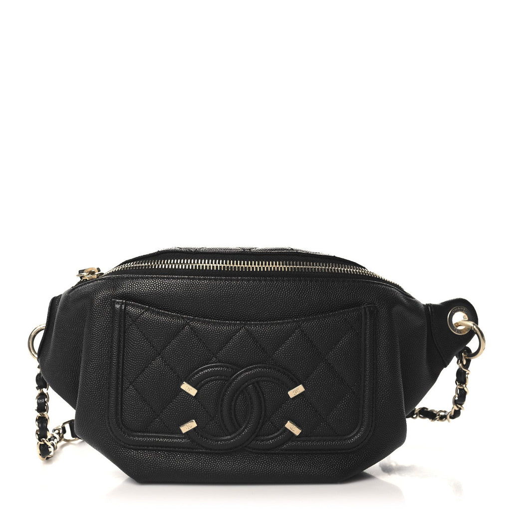 Caviar Quilted Filigree Waist Bag Black