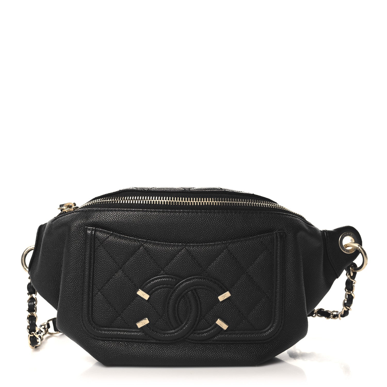 Caviar Quilted Filigree Waist Bag Black