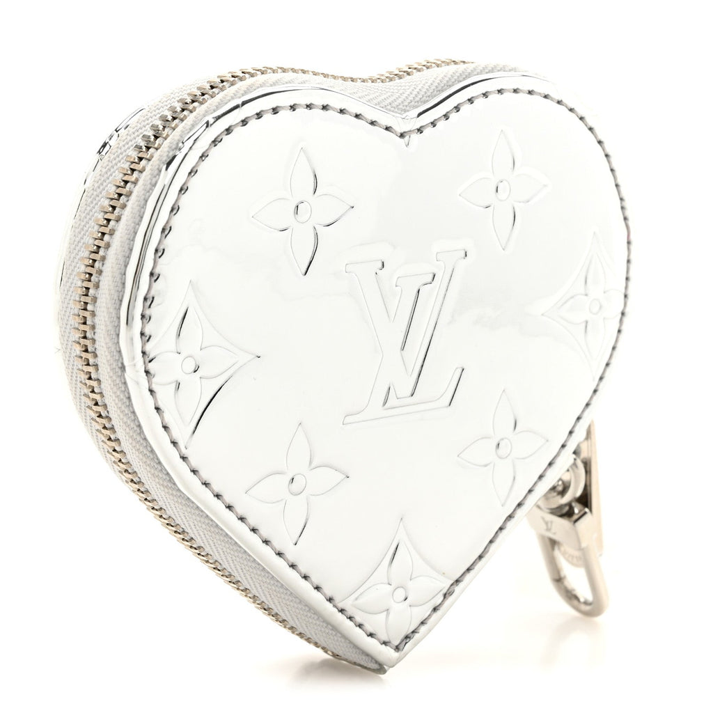 Monogram Mirror Heart Coin Purse Silver
