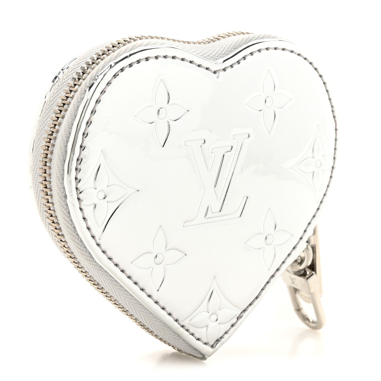 Monogram Mirror Heart Coin Purse Silver
