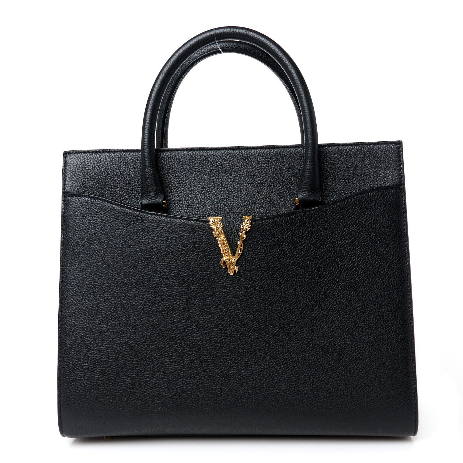 Grained Calfskin Large Virtus Top Handle Shoulder Bag Black