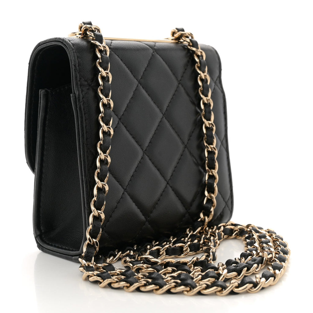 Lambskin Quilted Mini Trendy CC Chain Wallet Black
