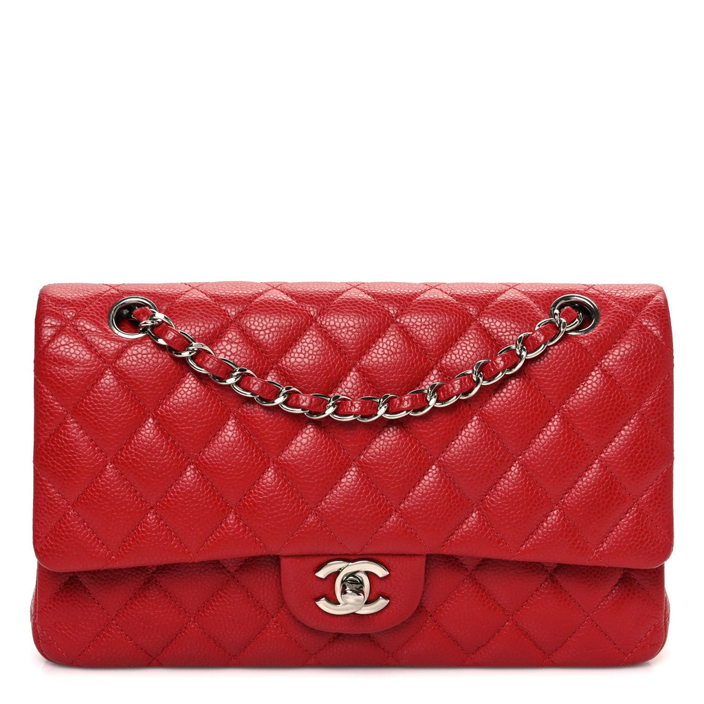 Caviar Quilted Medium Double Flap Red