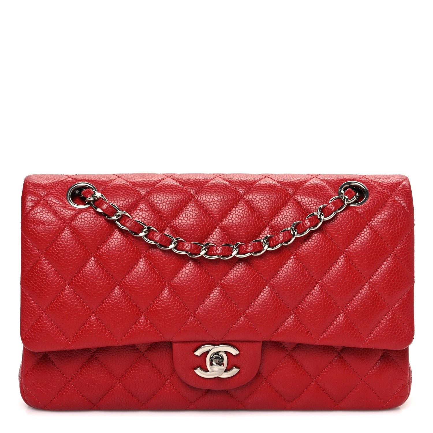 Caviar Quilted Medium Double Flap Red