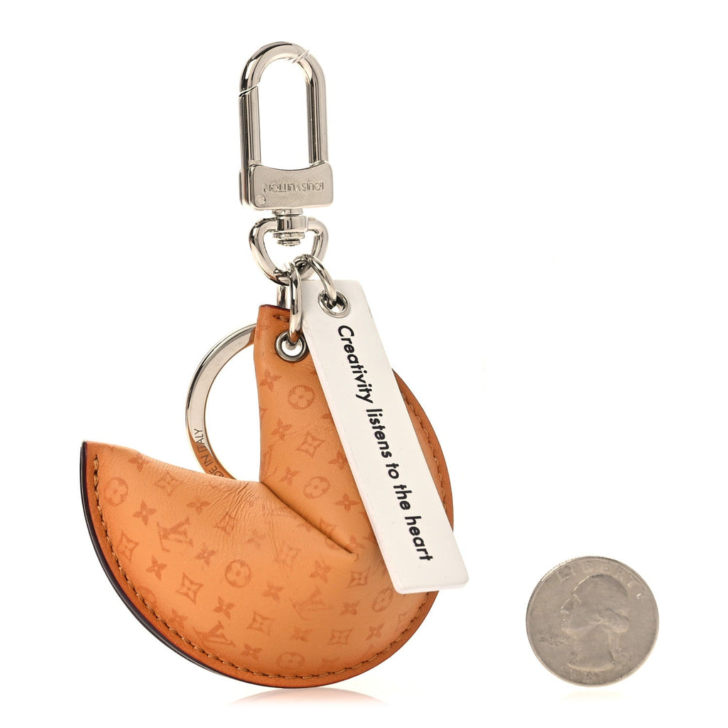 Calfskin Monogram Printed LV Fortune Cookie Bag Charm Key Holder Brown