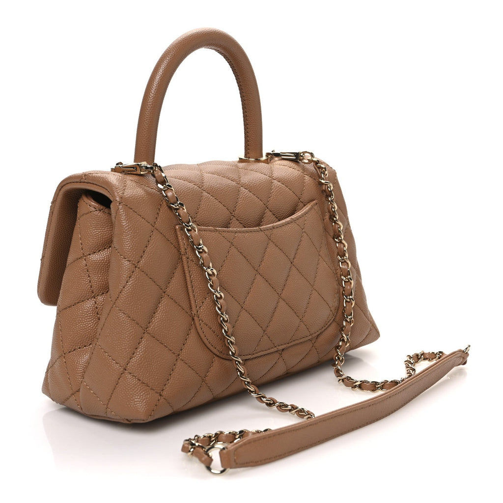 Caviar Quilted Mini Coco Handle Flap Beige