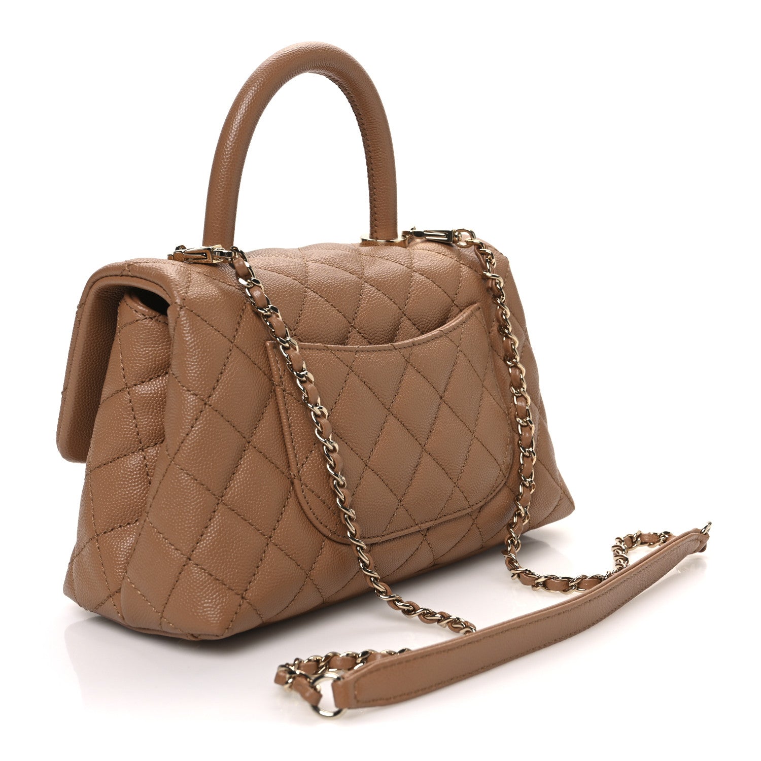 Caviar Quilted Mini Coco Handle Flap Beige