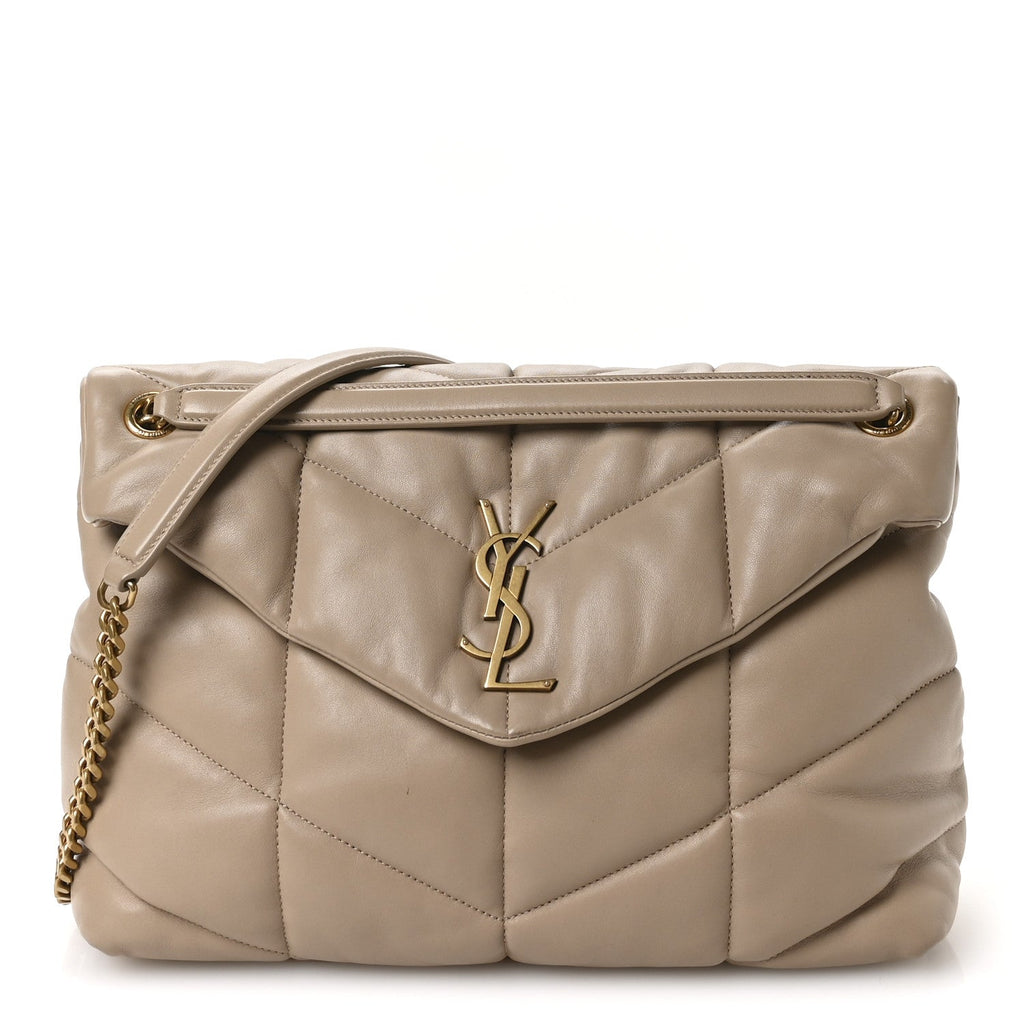 Lambskin Quilted Medium Loulou Puffer Monogram Chain Satchel Dark Beige