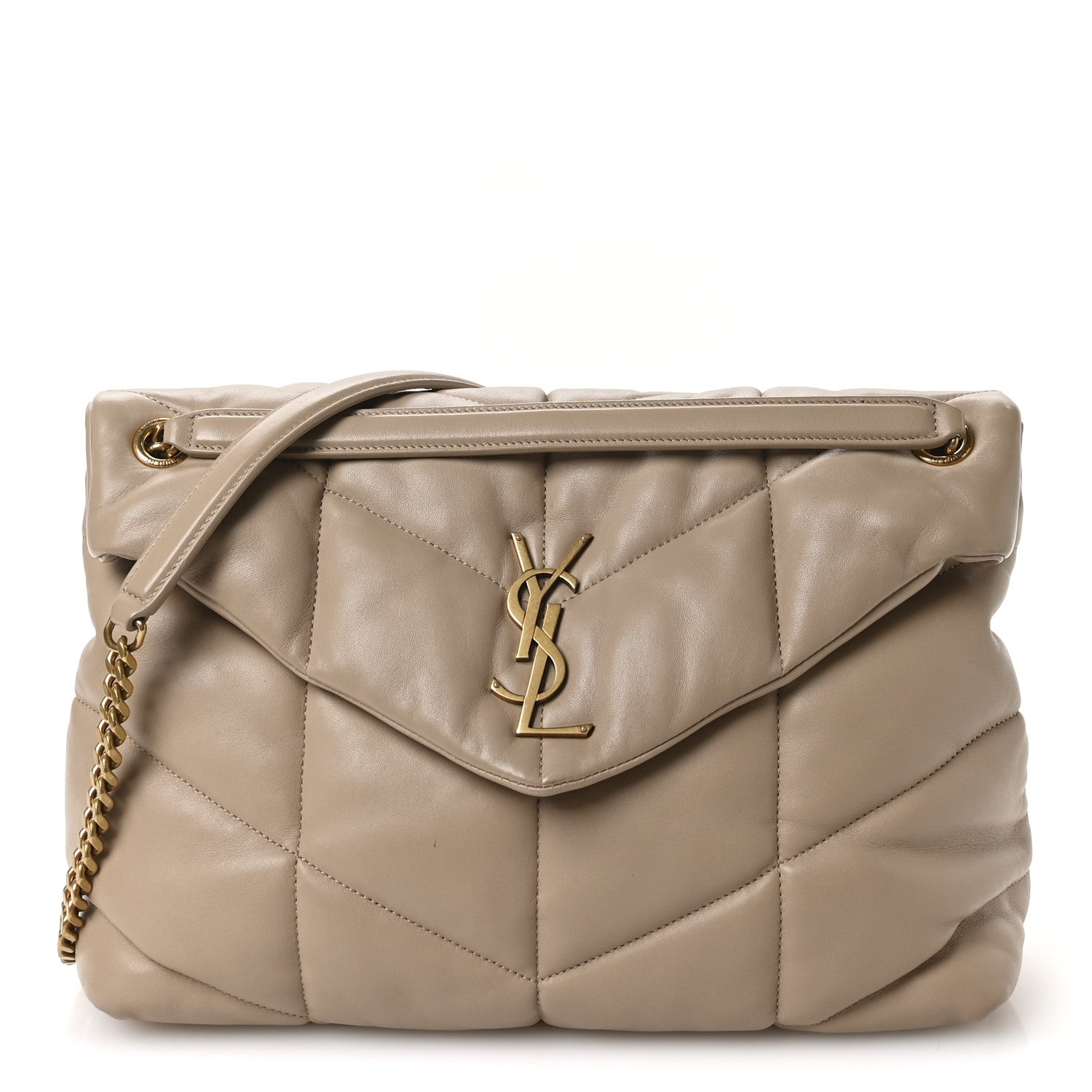 Lambskin Quilted Medium Loulou Puffer Monogram Chain Satchel Dark Beige