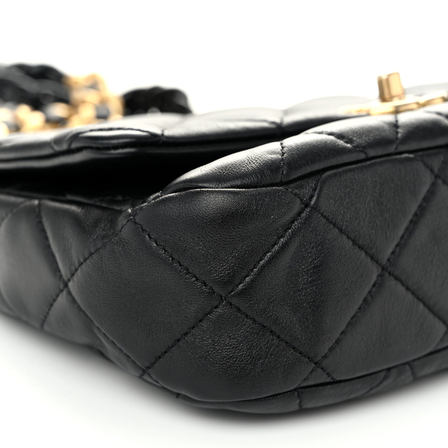 Lambskin Quilted Small Lacquered Chain Flap Black