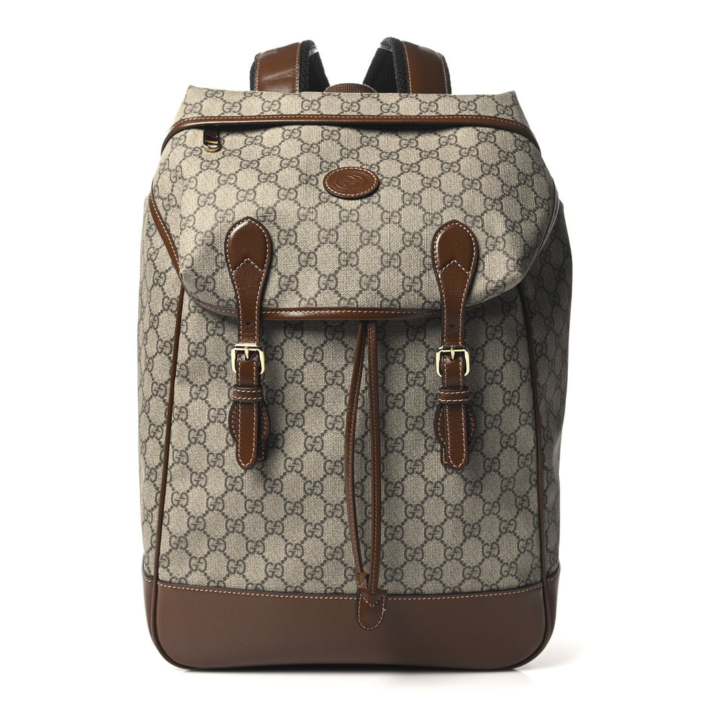 GG Supreme Monogram Azalea Calfskin Medium Retro Interlocking G Buckle Backpack Beige Ebony Brown Sugar