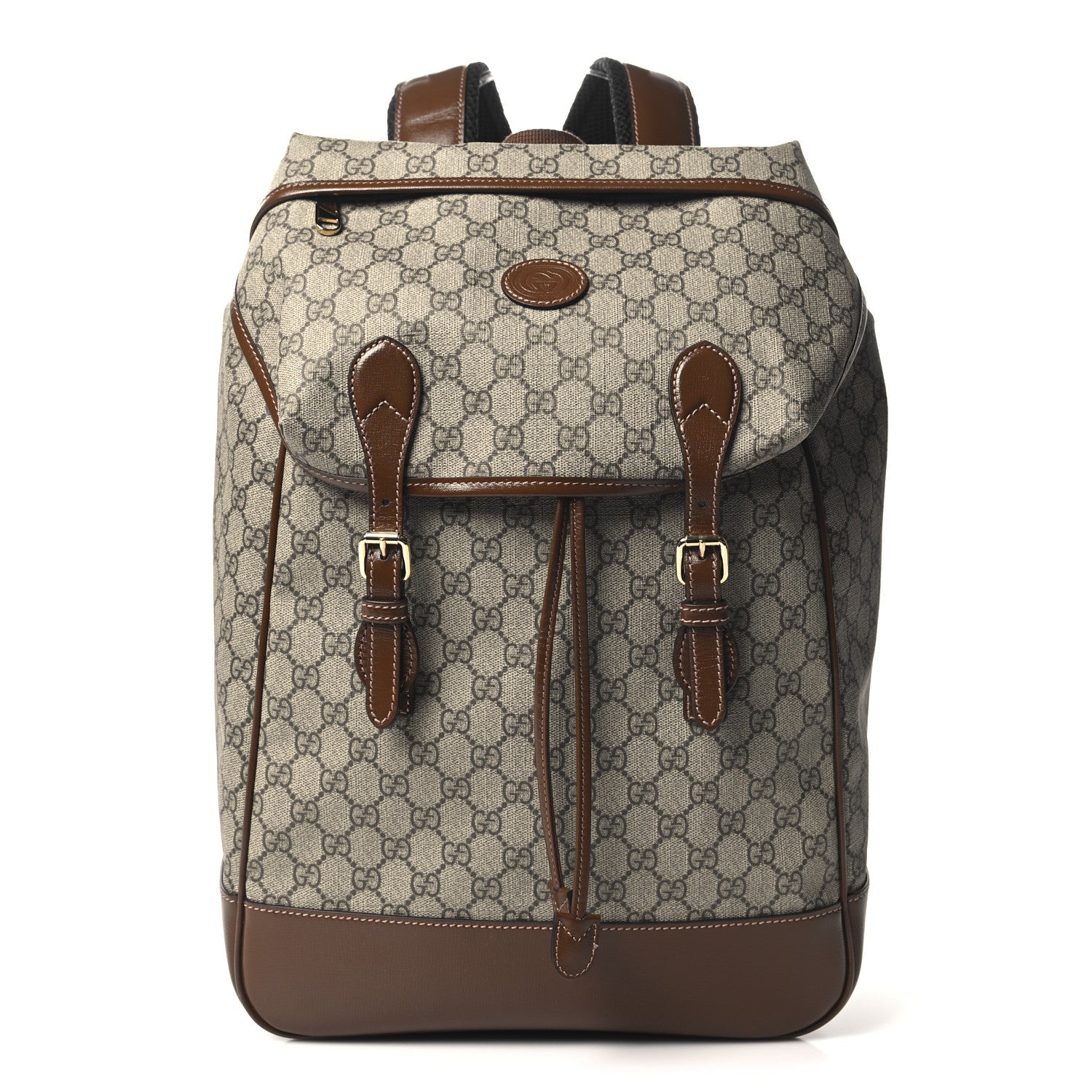 GG Supreme Monogram Azalea Calfskin Medium Retro Interlocking G Buckle Backpack Beige Ebony Brown Sugar
