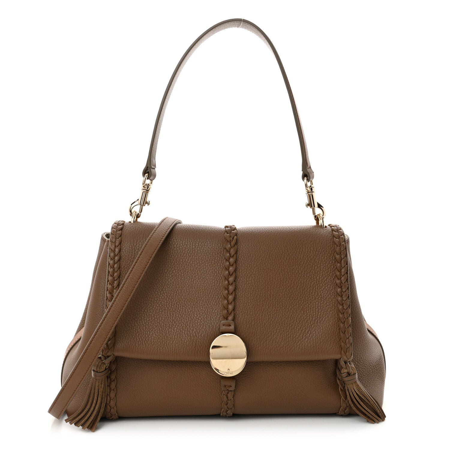 Grained Calfskin Medium Penelope Shoulder Bag Nut