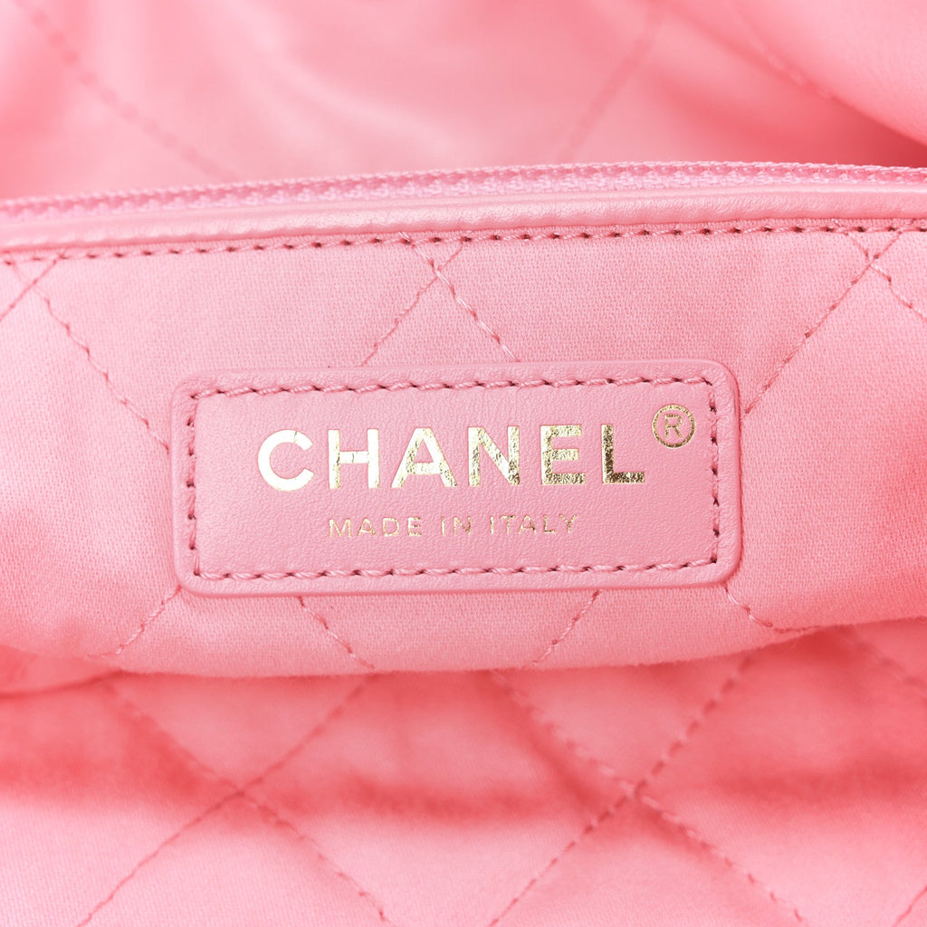 Shiny Calfskin Quilted Chanel 22 Drawstring Bag Coral Pink