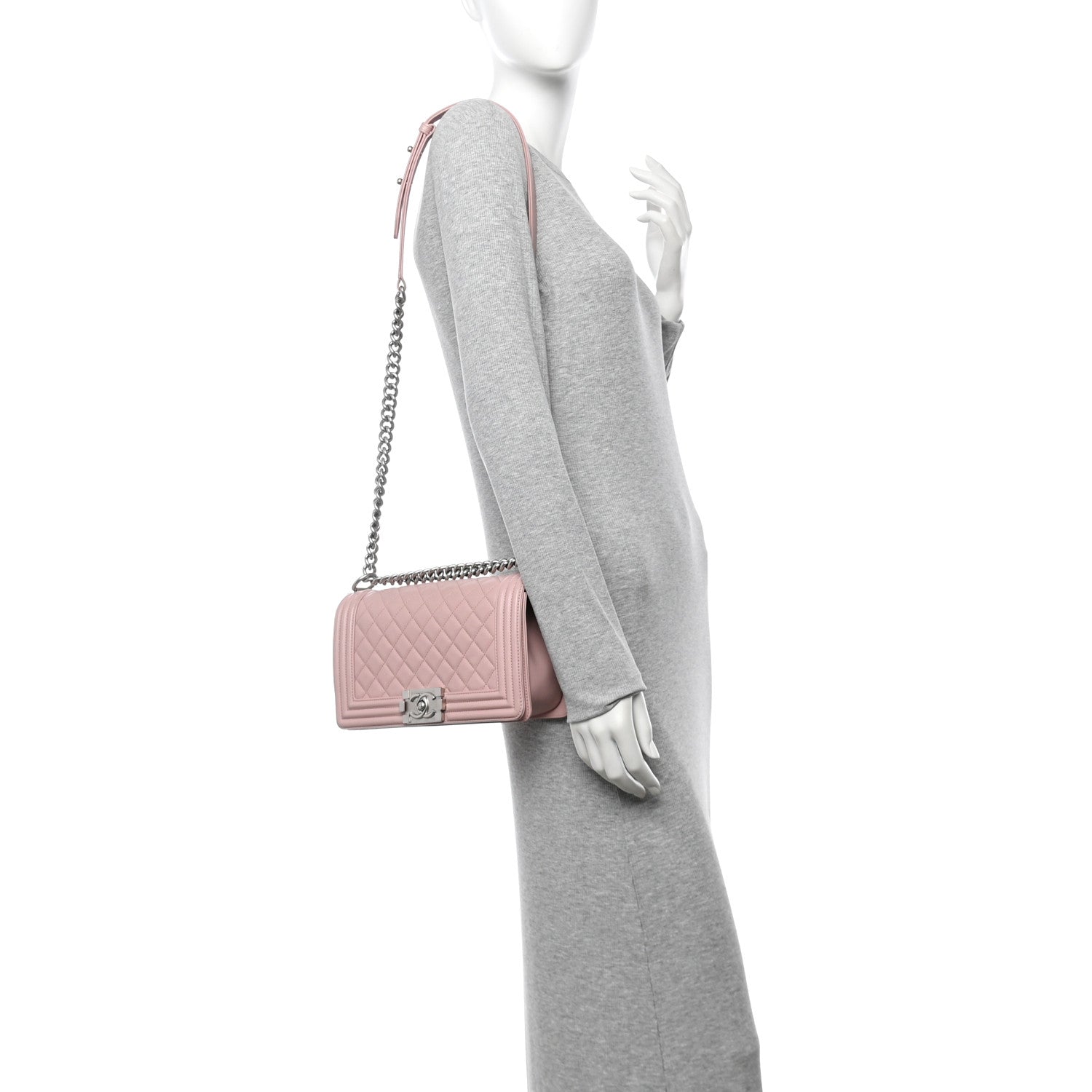 Calfskin Quilted Medium Boy Flap Light Pink