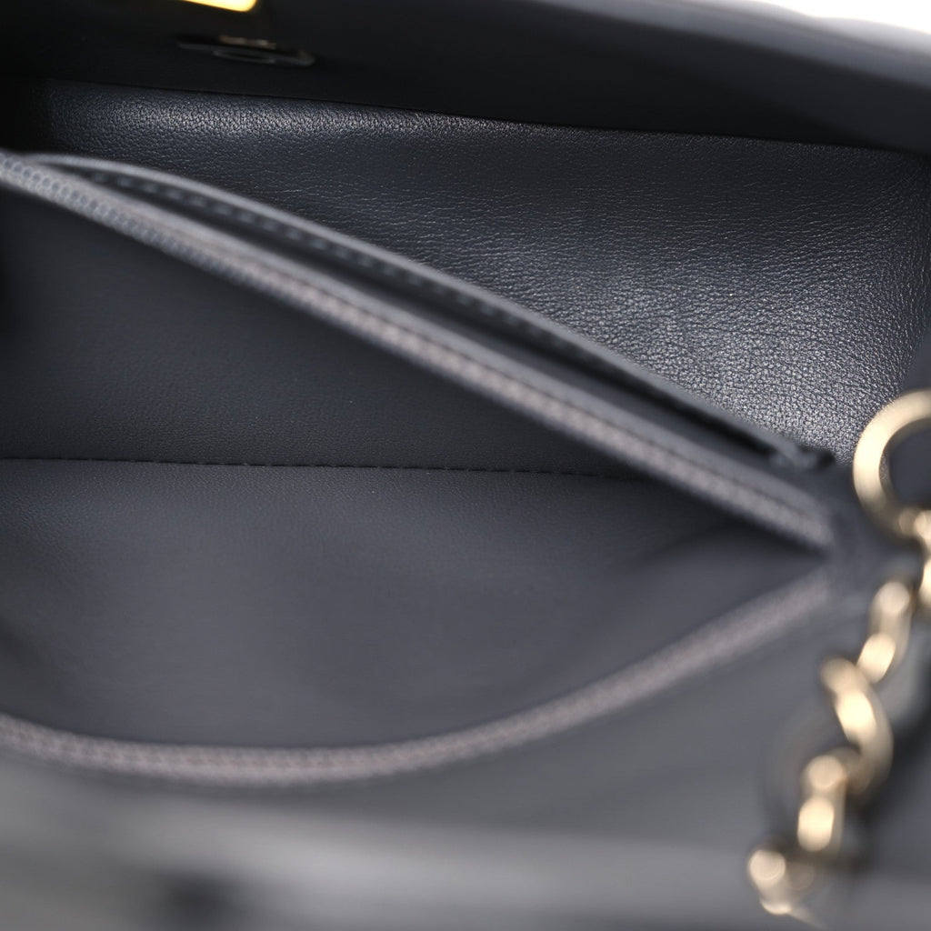 Lambskin Quilted Mini Rectangular Flap Dark Grey