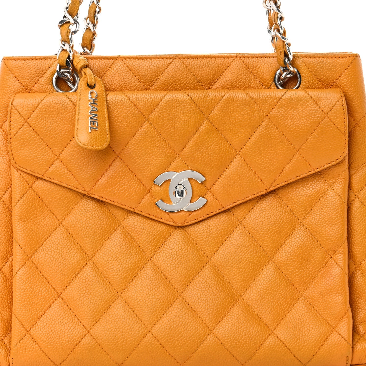 Caviar Quilted Pocket Shopping Tote Orange