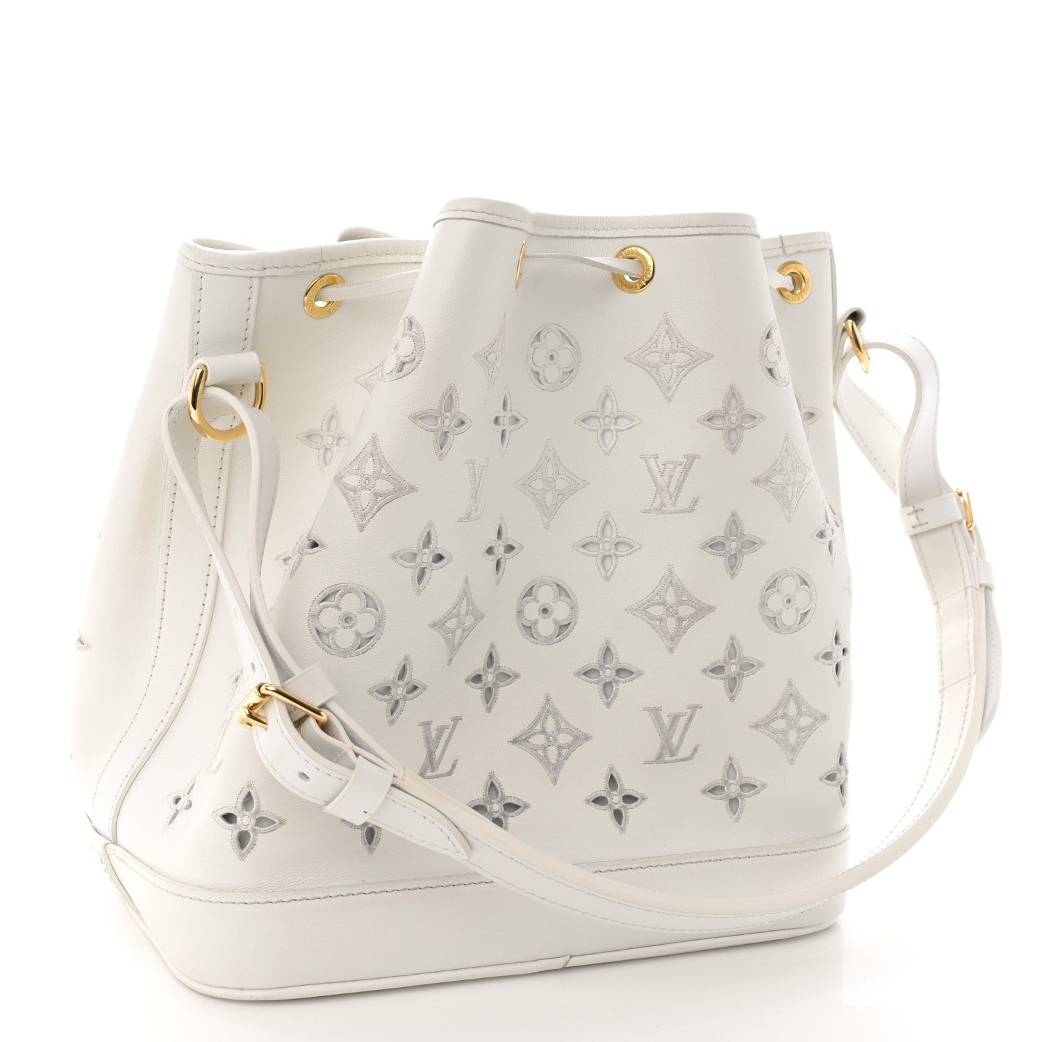 Calfskin Monogram Cutout Petit Noe White
