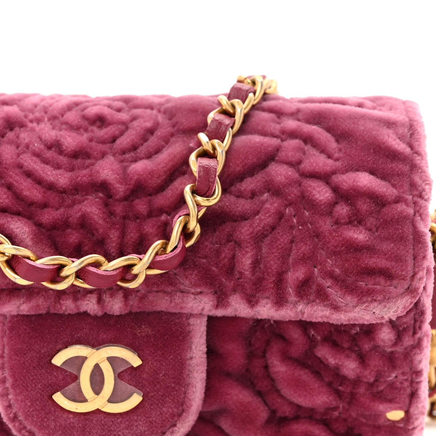 Velvet Camellia Embossed Jewel Belt  Holder With Chain Dark Pink