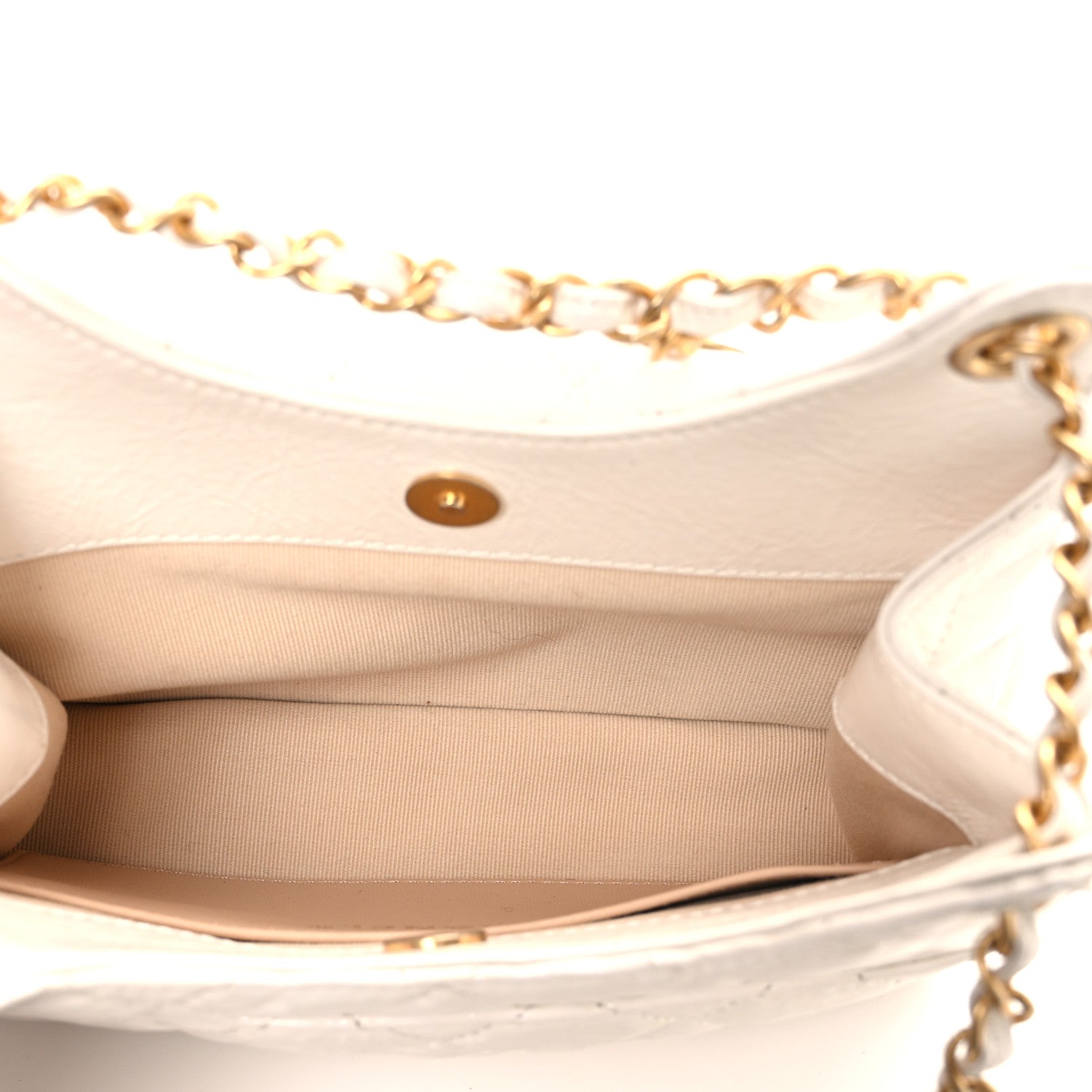 Shiny Crumpled Calfskin Quilted Small Wavy CC Hobo White
