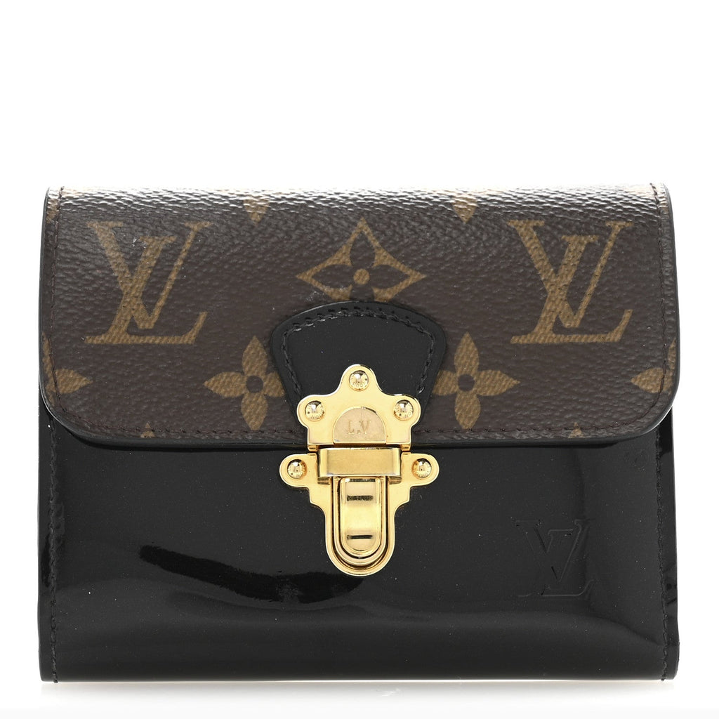 Patent Calfskin Monogram Cherrywood Compact Wallet Black