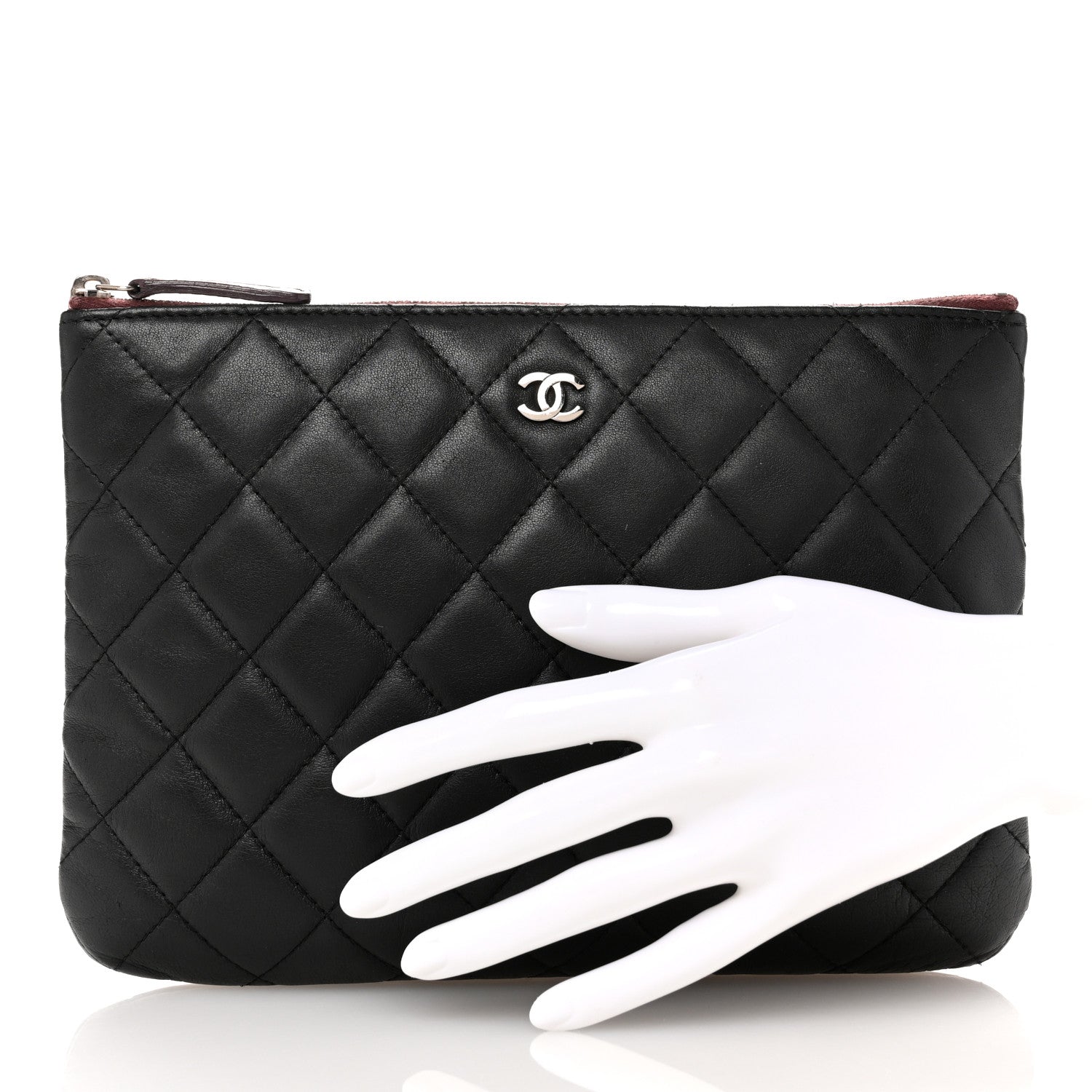 Lambskin Quilted Medium Cosmetic Case Black