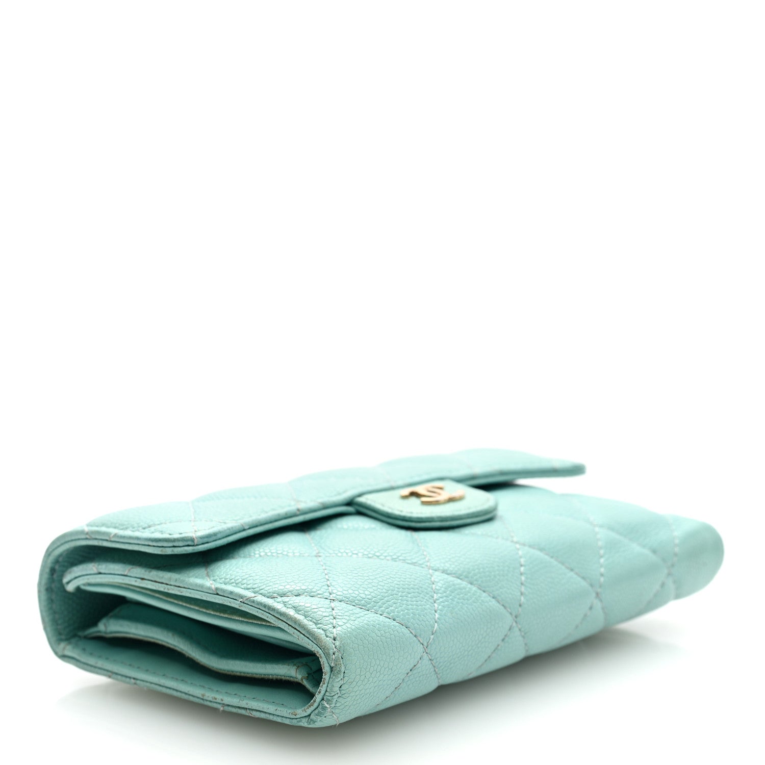Caviar Quilted Medium Flap Wallet Light Blue