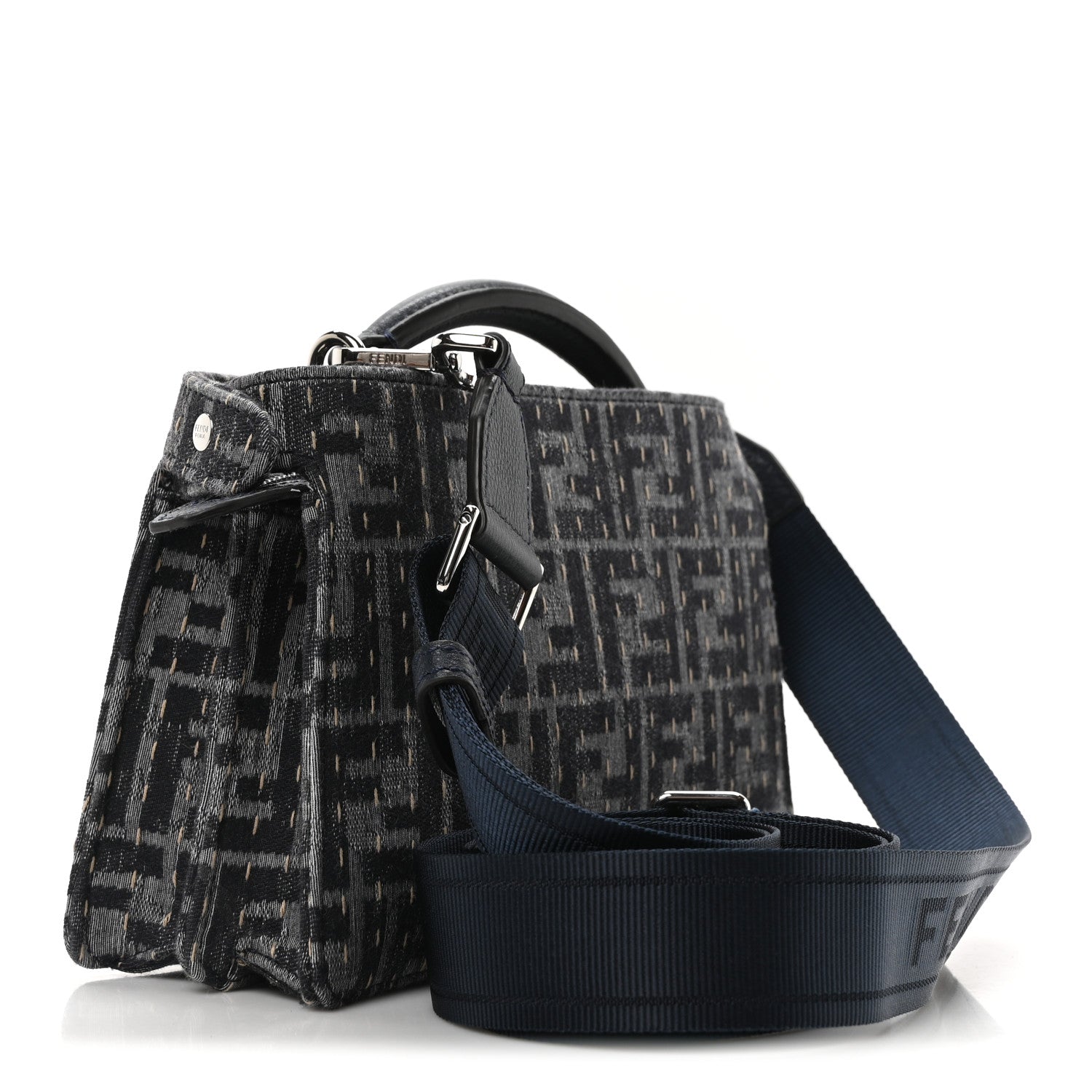 Chenille Vitello Seta FF Peekaboo I See U X Cross Satchel Blue Notte