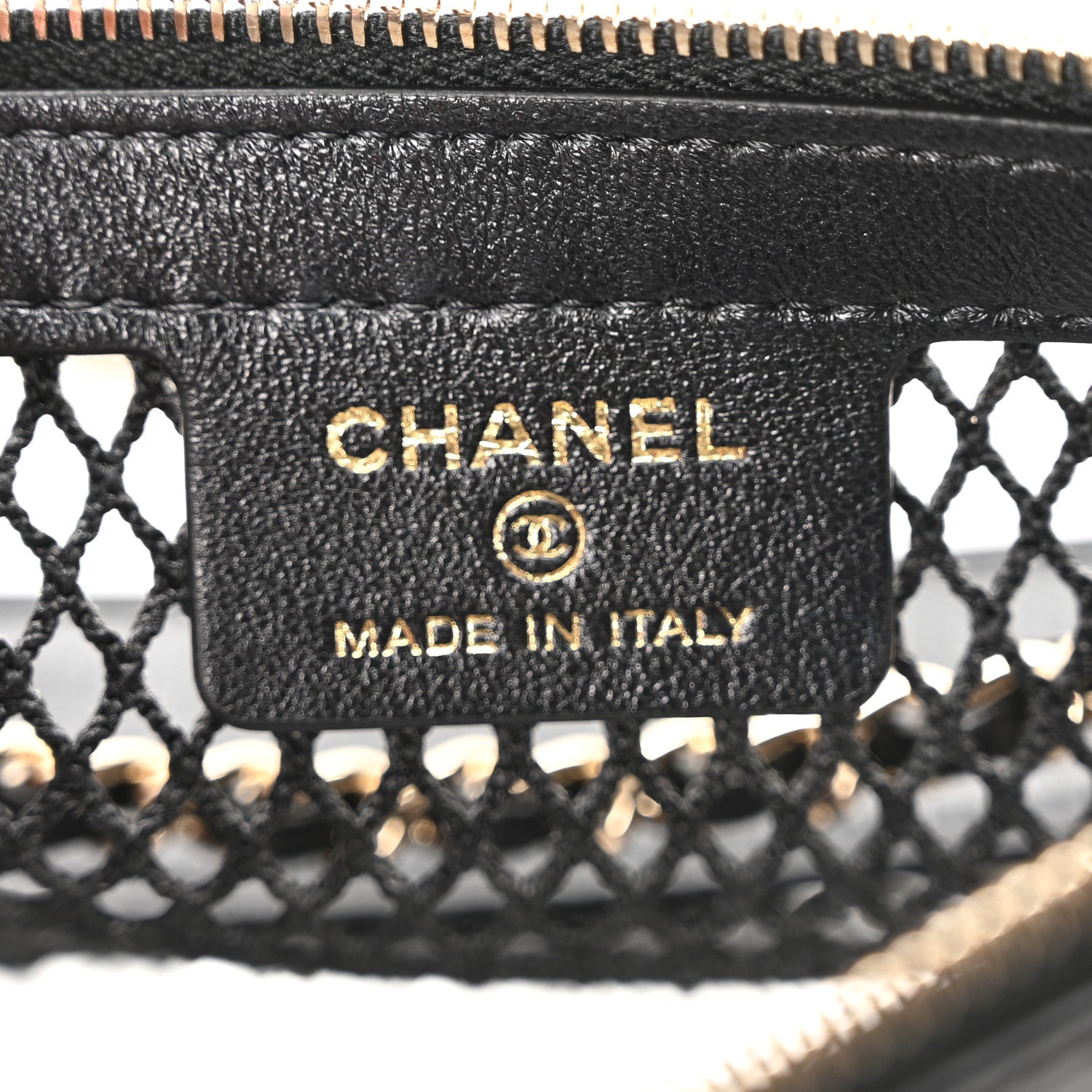 Mesh Shiny Lambskin Chain Hobo Black