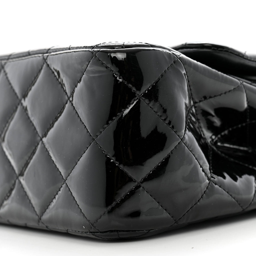 Patent Quilted Jumbo Double Flap Black