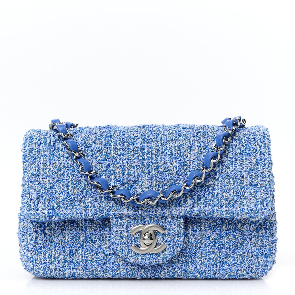Tweed Quilted Mini Rectangular Flap Blue White