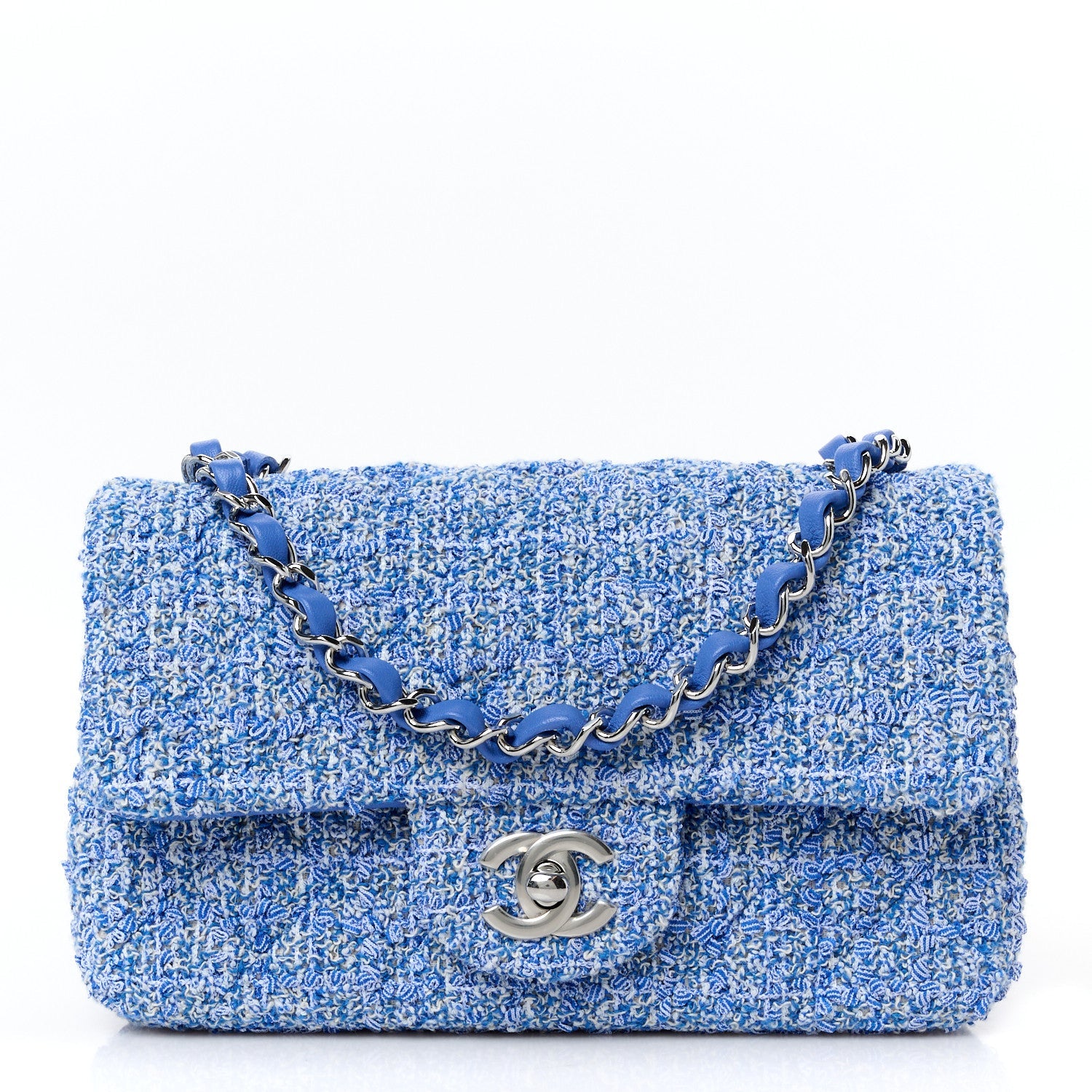 Tweed Quilted Mini Rectangular Flap Blue White