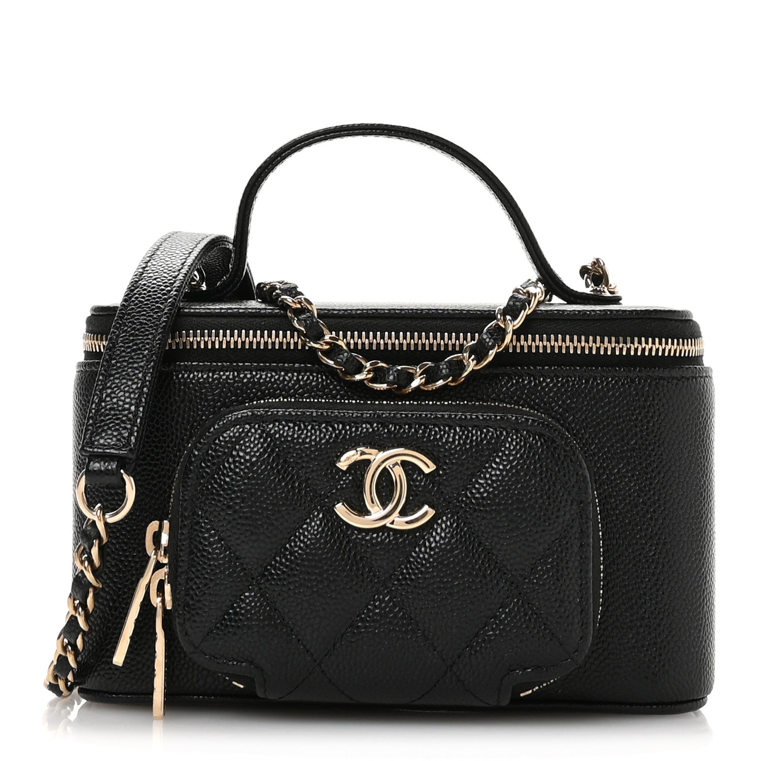 Caviar Quilted Top Handle Pocket Vanity Case Black