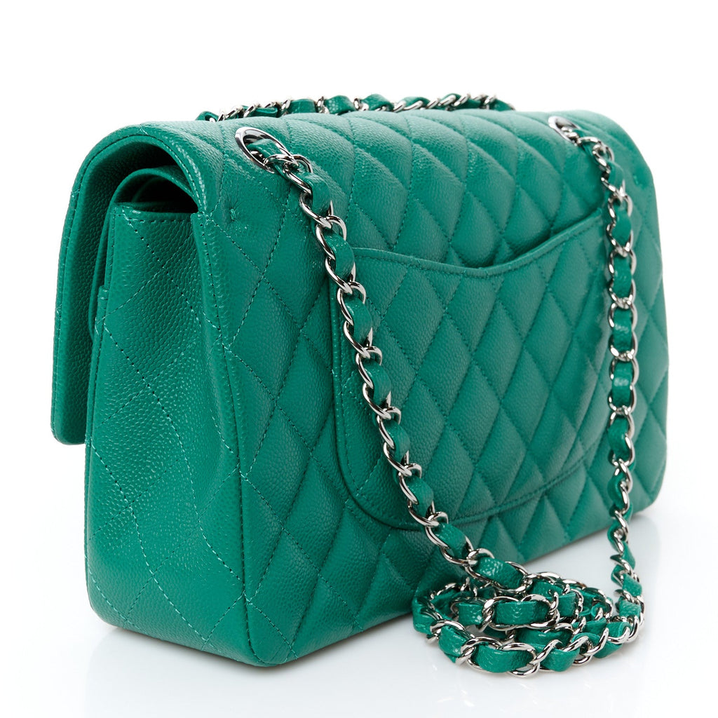 Caviar Quilted Medium Double Flap Green