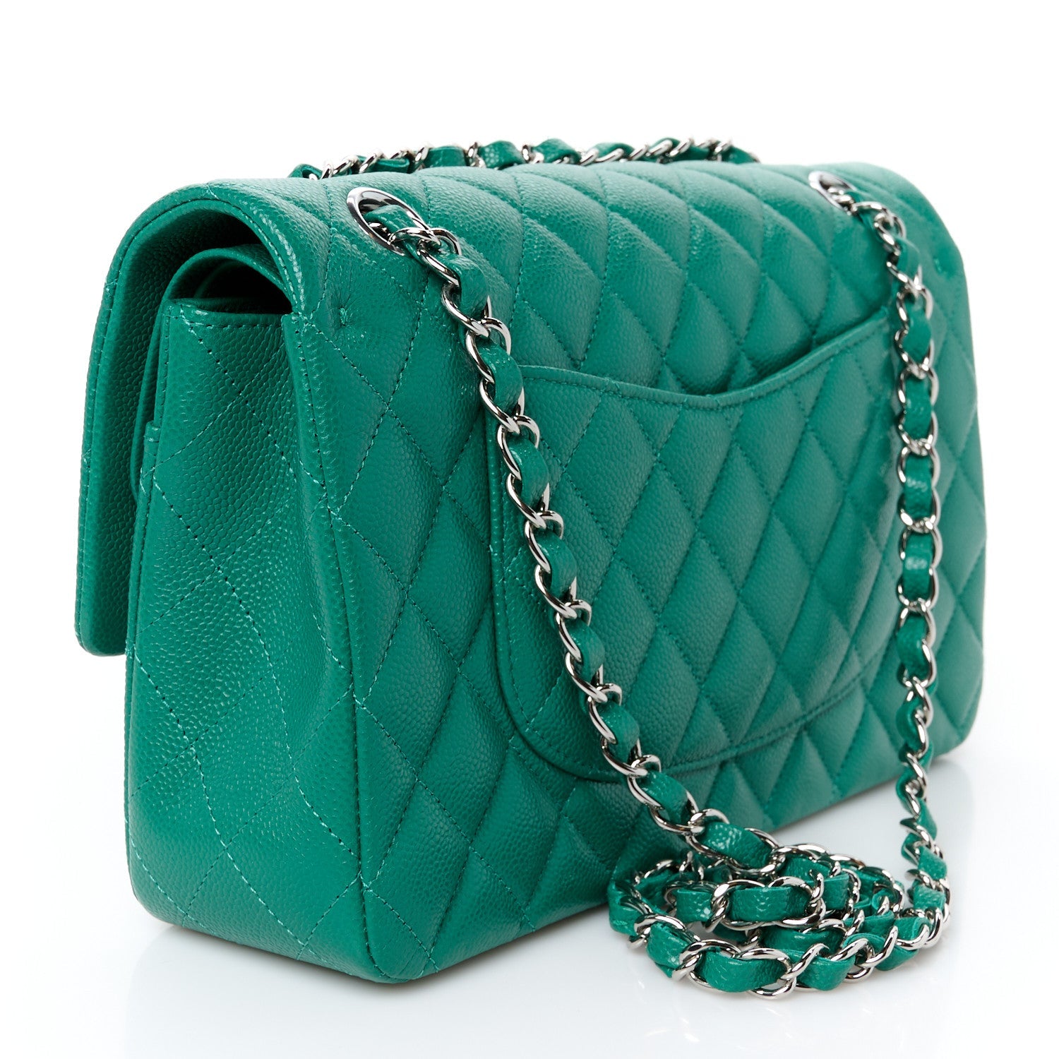 Caviar Quilted Medium Double Flap Green