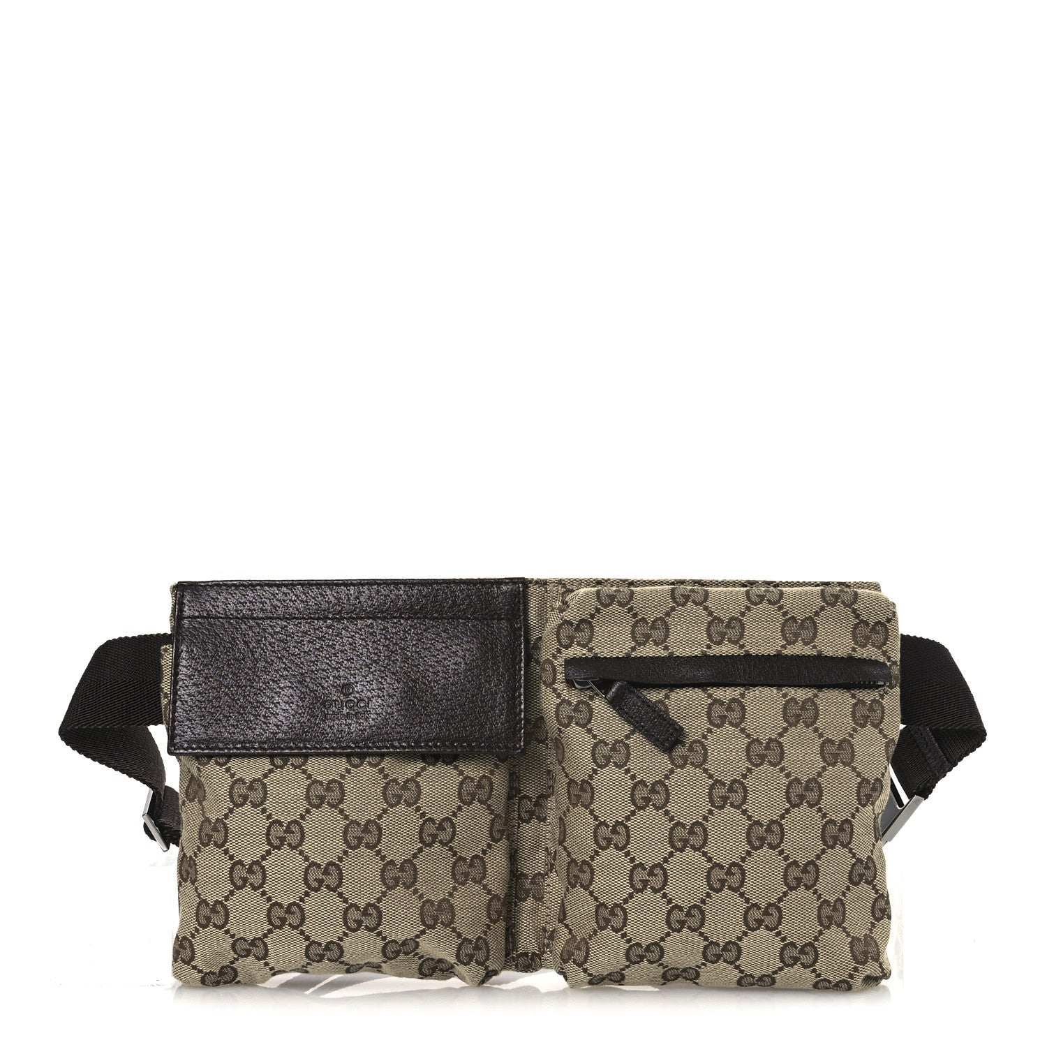 GG Monogram Double Pocket Belt Bag Dark Brown