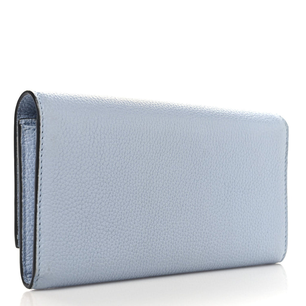 Grainy Calfskin Zumi Continental Wallet  Porcelain Light Blue