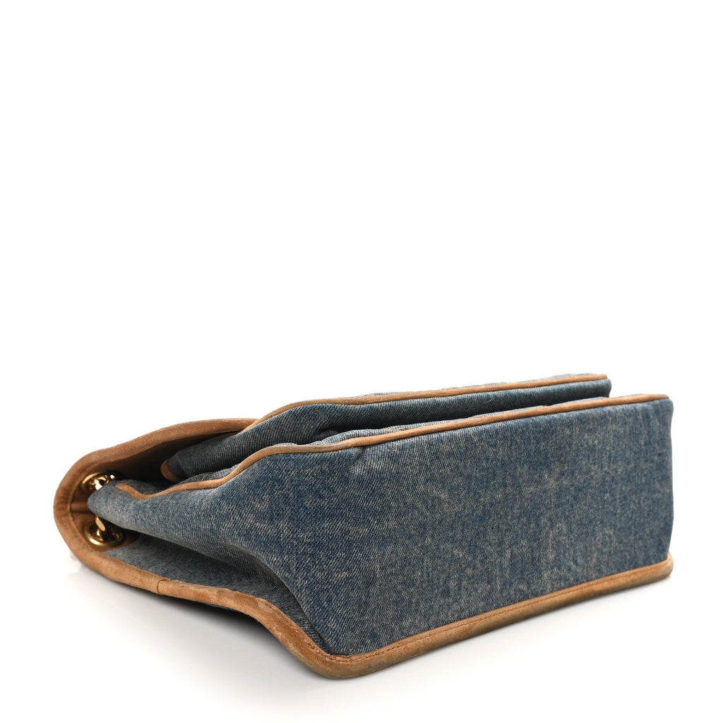Denim Suede Monogram Medium Niki Chain Satchel Blue Cinnamon