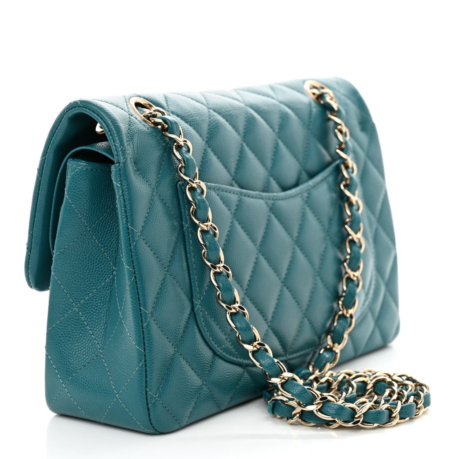 Caviar Quilted Small Double Flap Turquoise