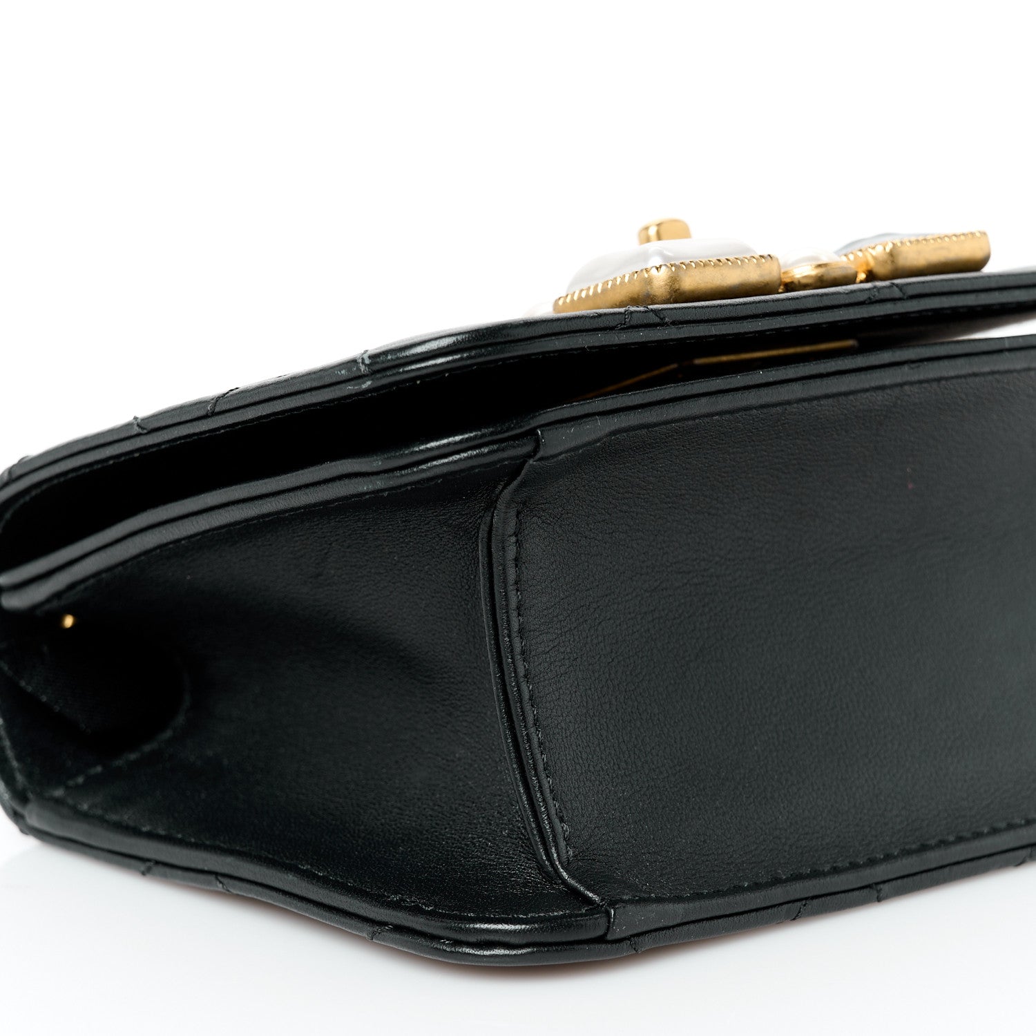 Calfskin Quilted Crystal Pearl Mini Flap Bag Black