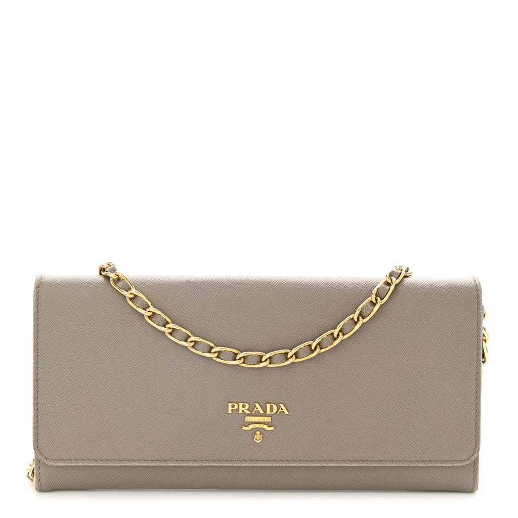 Saffiano Metal Oro Chain Wallet Argilla