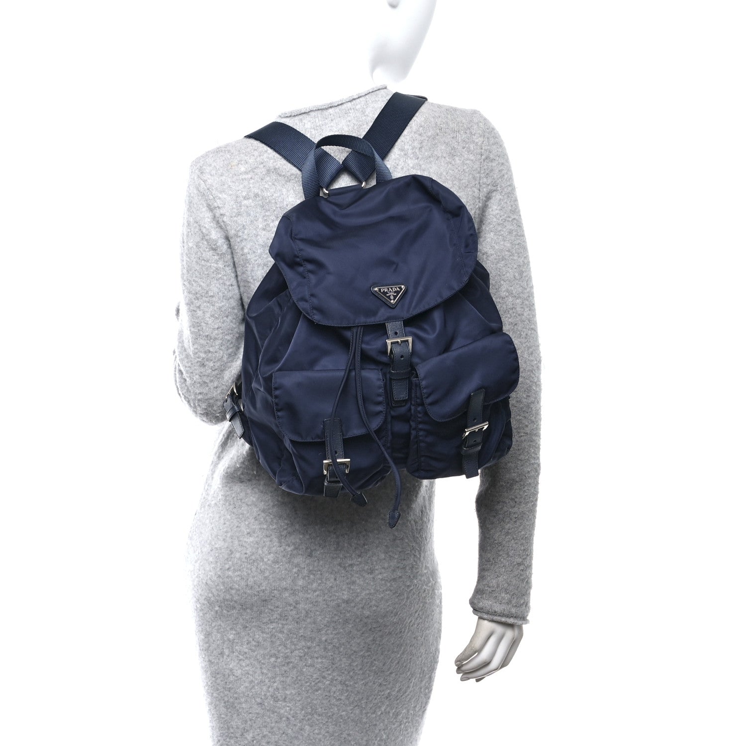 Tessuto Nylon Saffiano Vela Medium Backpack Baltico