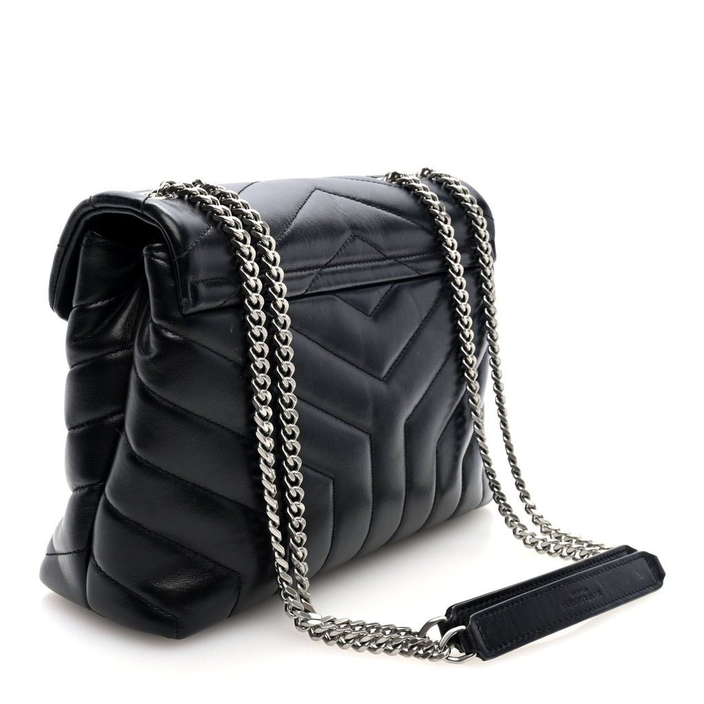 Calfskin Y Quilted Monogram Small Loulou Chain Satchel Black