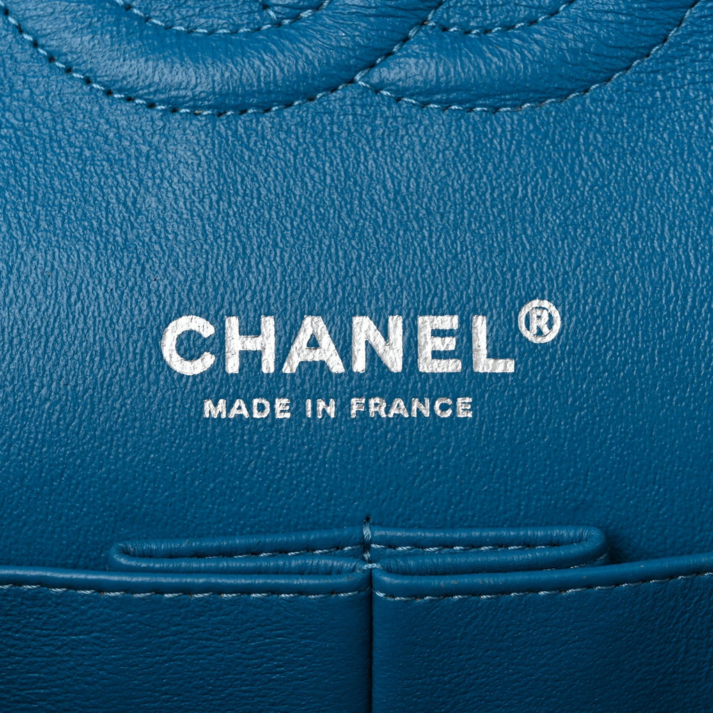 Iridescent Caviar Quilted Medium Double Flap Blue