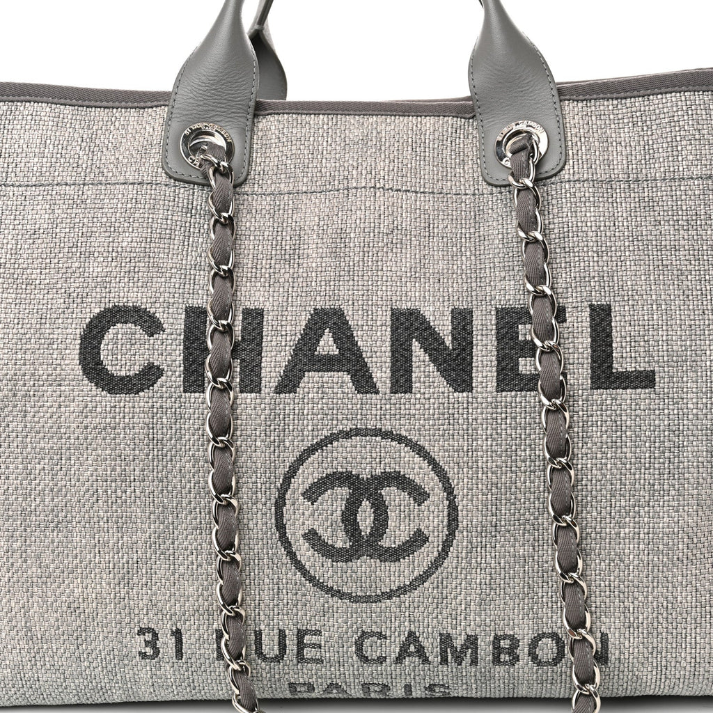 Woven Straw Raffia Large Deauville Tote Grey