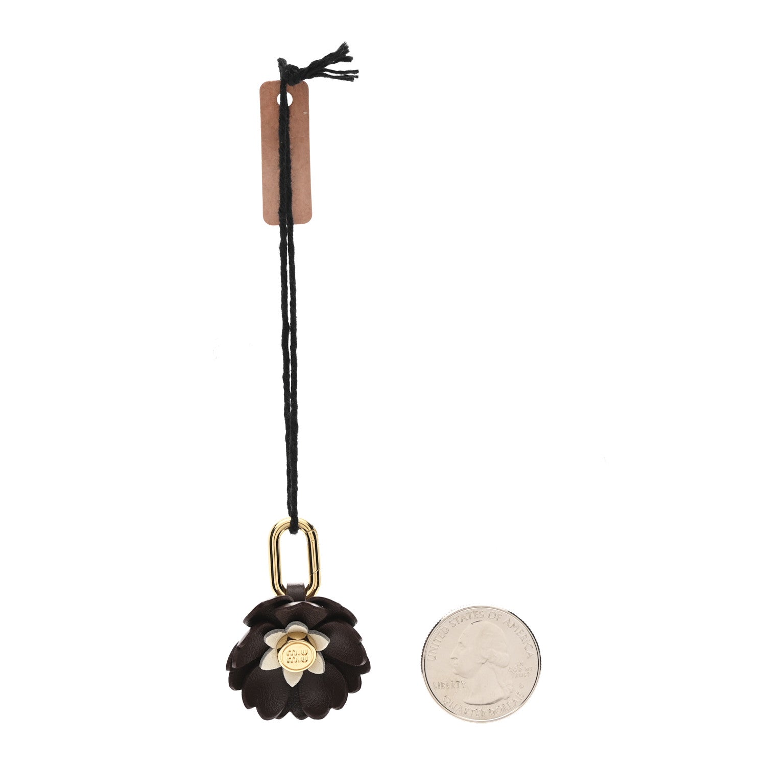 Calfskin Flower Bag Charm Beige Brown